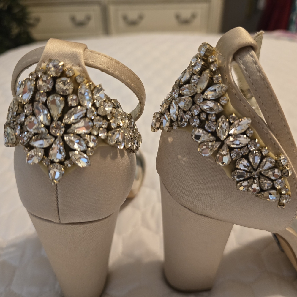 Cream and Gold Crystal Embellished Heels